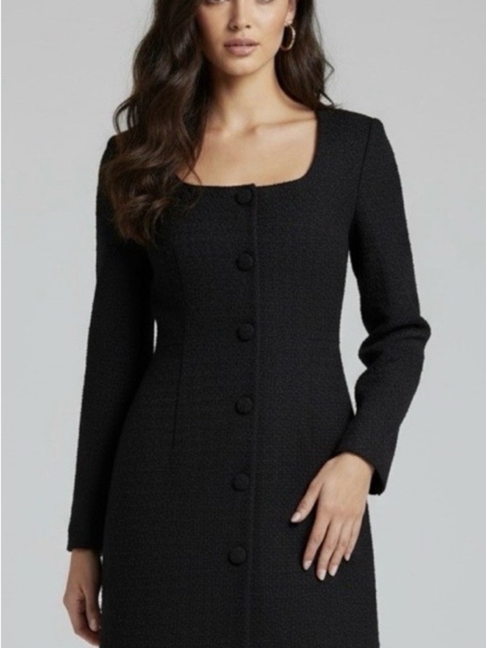 J. Crew Black Long-Sleeve Square Neck Button-Front Dress